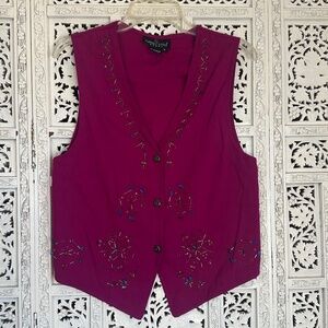 Vintage Pink Beaded Girly Boho Button‎ Up Lightweight Vest Sz Medium